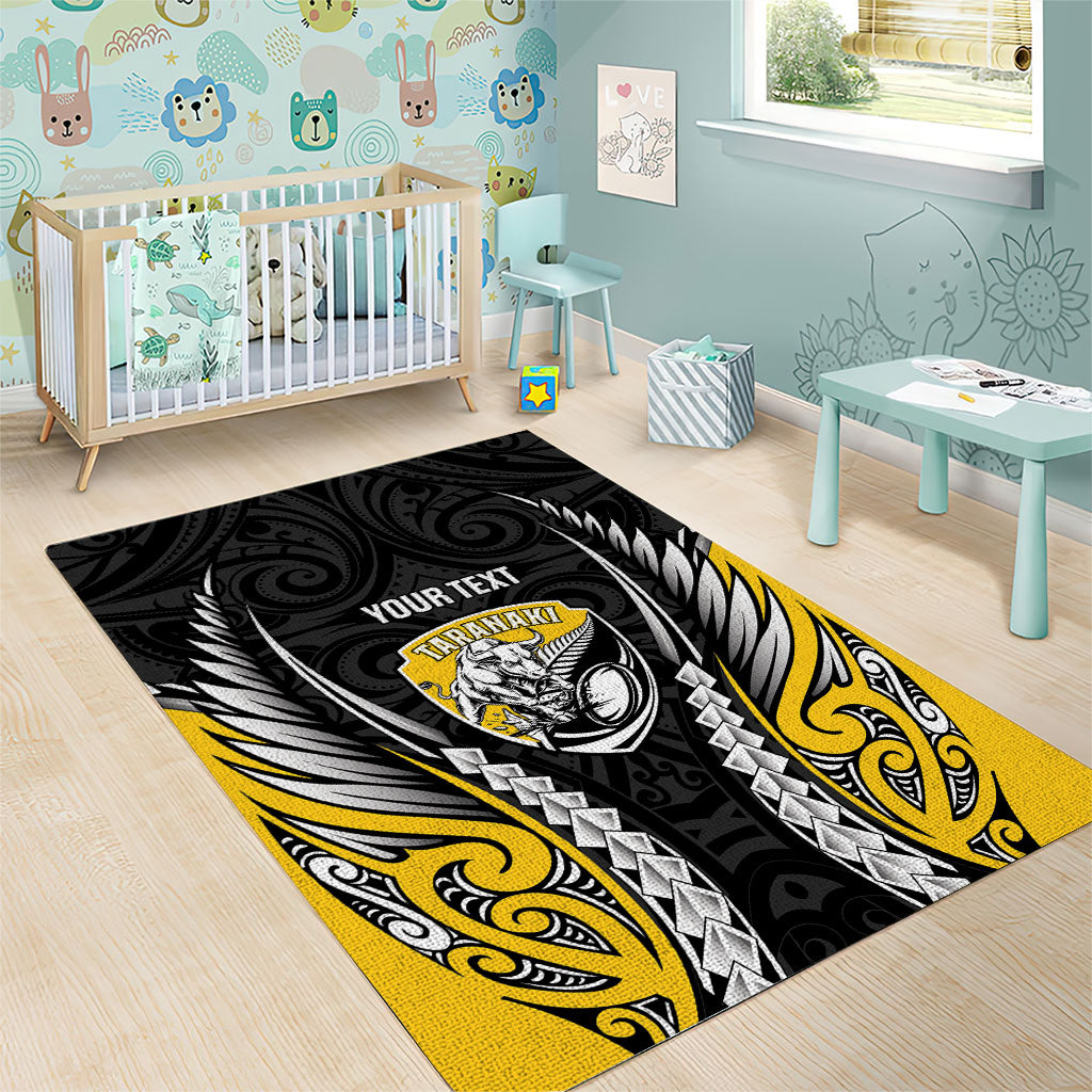 Taranaki 2026 Rugby Custom Area Rug NZ Maori Silver Fern