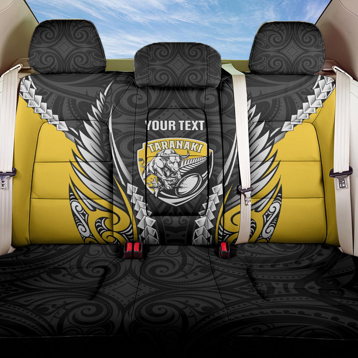 Taranaki 2026 Rugby Custom Back Car Seat Cover NZ Maori Silver Fern