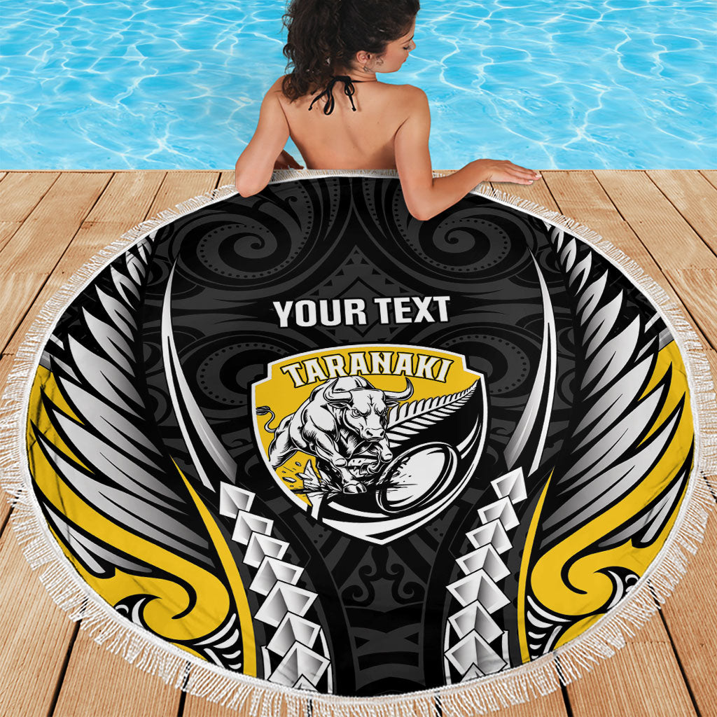 Taranaki 2026 Rugby Custom Beach Blanket NZ Maori Silver Fern