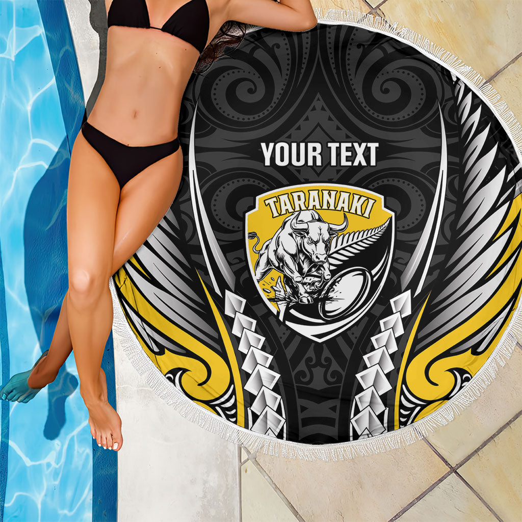 Taranaki 2026 Rugby Custom Beach Blanket NZ Maori Silver Fern