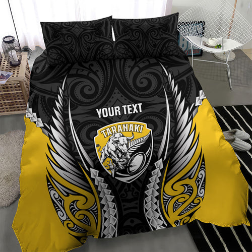 Taranaki 2026 Rugby Custom Bedding Set NZ Maori Silver Fern