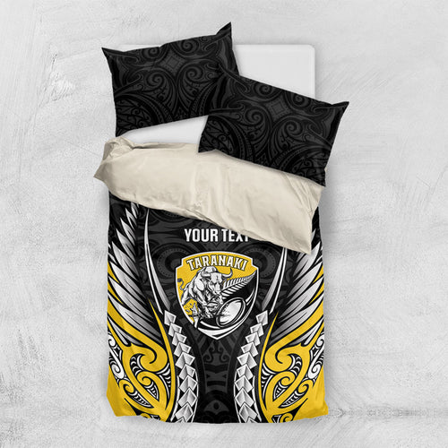 Taranaki 2026 Rugby Custom Bedding Set NZ Maori Silver Fern