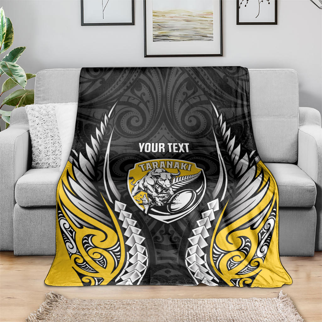 Taranaki 2026 Rugby Custom Blanket NZ Maori Silver Fern