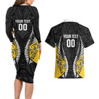Taranaki 2026 Rugby Custom Couples Matching Long Sleeve Bodycon Dress and Hawaiian Shirt NZ Maori Silver Fern