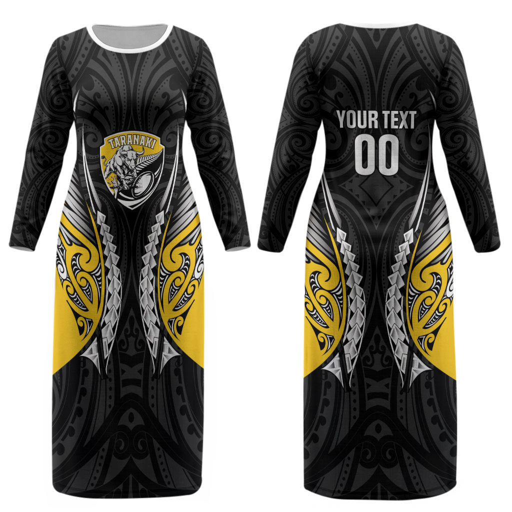 Taranaki 2026 Rugby Custom Couples Matching Long Sleeve Bodycon Dress and Hawaiian Shirt NZ Maori Silver Fern LT14