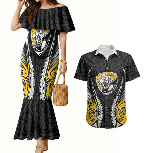 Taranaki 2026 Rugby Custom Couples Matching Mermaid Dress and Hawaiian Shirt NZ Maori Silver Fern