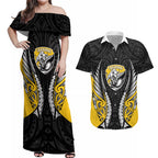 Taranaki 2026 Rugby Custom Couples Matching Off Shoulder Maxi Dress and Hawaiian Shirt NZ Maori Silver Fern