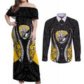 Taranaki 2026 Rugby Custom Couples Matching Off Shoulder Maxi Dress and Long Sleeve Button Shirt NZ Maori Silver Fern
