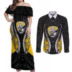 Taranaki 2026 Rugby Custom Couples Matching Off Shoulder Maxi Dress and Long Sleeve Button Shirt NZ Maori Silver Fern