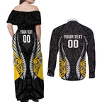 Taranaki 2026 Rugby Custom Couples Matching Off Shoulder Maxi Dress and Long Sleeve Button Shirt NZ Maori Silver Fern