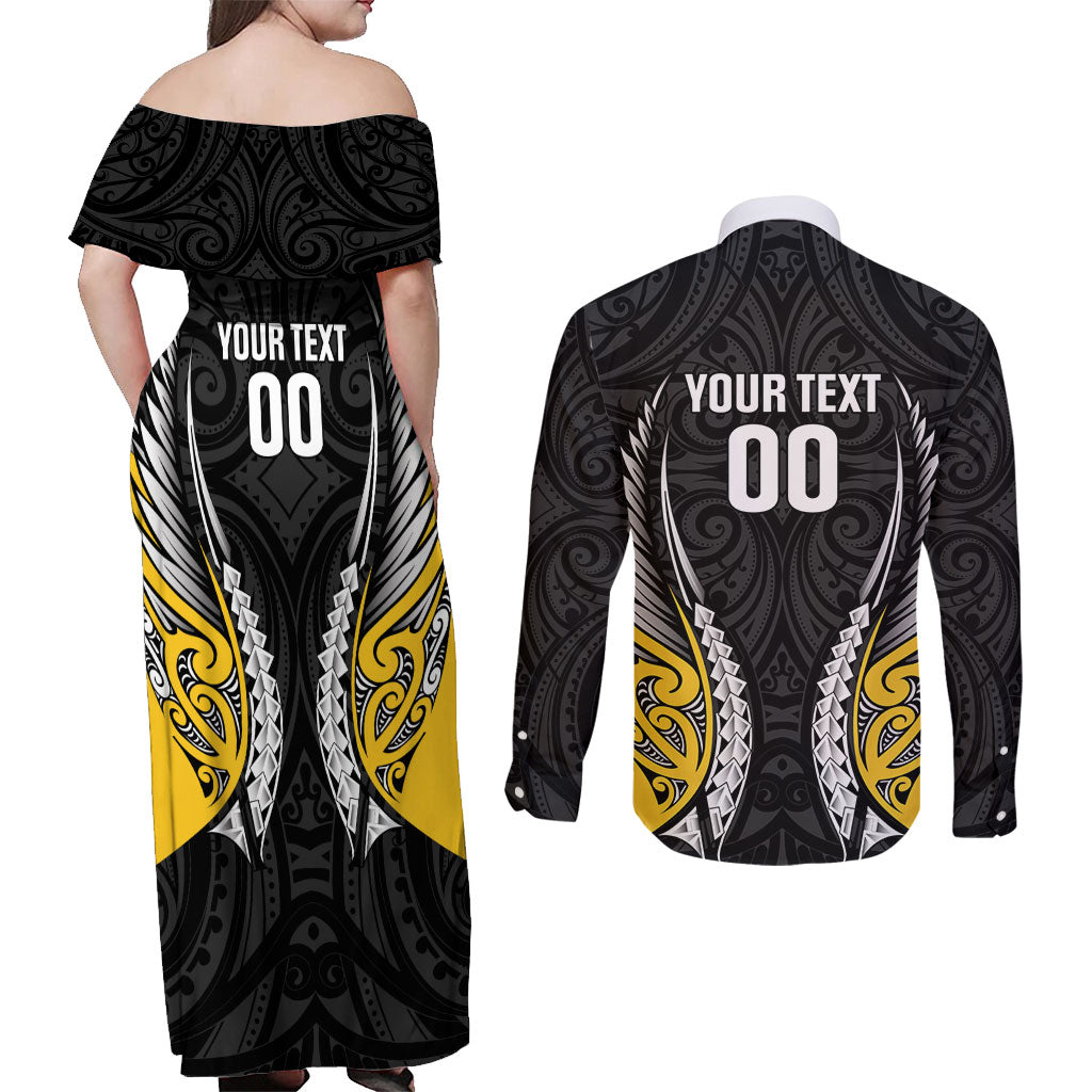 Taranaki 2026 Rugby Custom Couples Matching Off Shoulder Maxi Dress and Long Sleeve Button Shirt NZ Maori Silver Fern