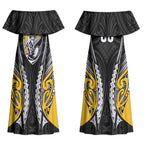 Taranaki 2026 Rugby Custom Couples Matching Off Shoulder Maxi Dress and Long Sleeve Button Shirt NZ Maori Silver Fern LT14
