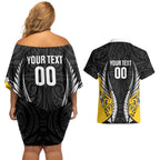 Taranaki 2026 Rugby Custom Couples Matching Off Shoulder Short Dress and Hawaiian Shirt NZ Maori Silver Fern
