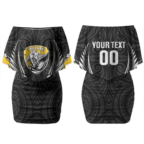 Taranaki 2026 Rugby Custom Couples Matching Off Shoulder Short Dress and Hawaiian Shirt NZ Maori Silver Fern