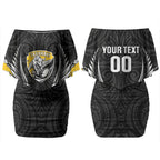 Taranaki 2026 Rugby Custom Couples Matching Off Shoulder Short Dress and Long Sleeve Button Shirt NZ Maori Silver Fern LT14