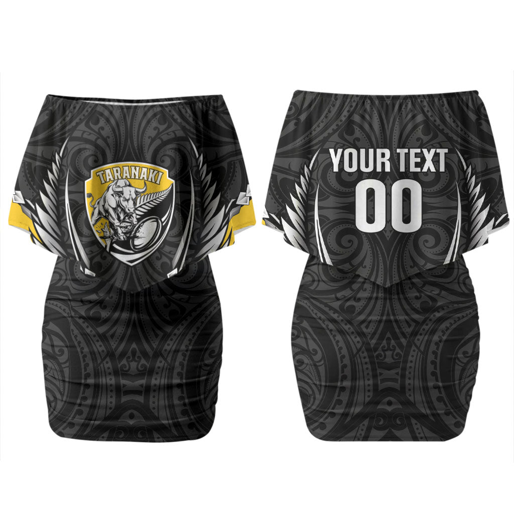Taranaki 2026 Rugby Custom Couples Matching Off Shoulder Short Dress and Long Sleeve Button Shirt NZ Maori Silver Fern LT14