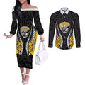 Taranaki 2026 Rugby Custom Couples Matching Off The Shoulder Long Sleeve Dress and Long Sleeve Button Shirt NZ Maori Silver Fern