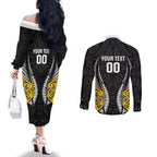 Taranaki 2026 Rugby Custom Couples Matching Off The Shoulder Long Sleeve Dress and Long Sleeve Button Shirt NZ Maori Silver Fern