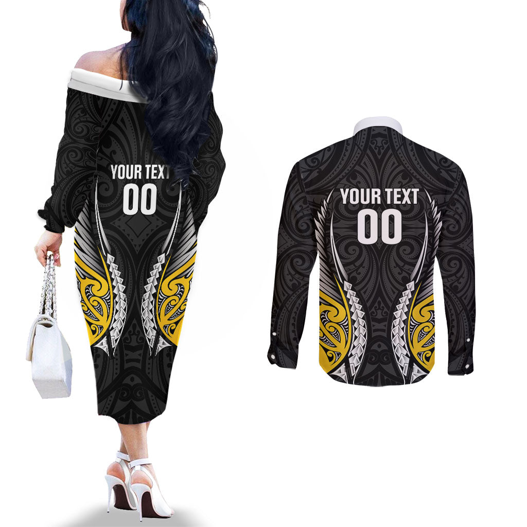 Taranaki 2026 Rugby Custom Couples Matching Off The Shoulder Long Sleeve Dress and Long Sleeve Button Shirt NZ Maori Silver Fern