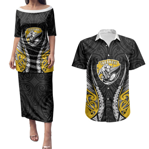Taranaki 2026 Rugby Custom Couples Matching Puletasi and Hawaiian Shirt NZ Maori Silver Fern