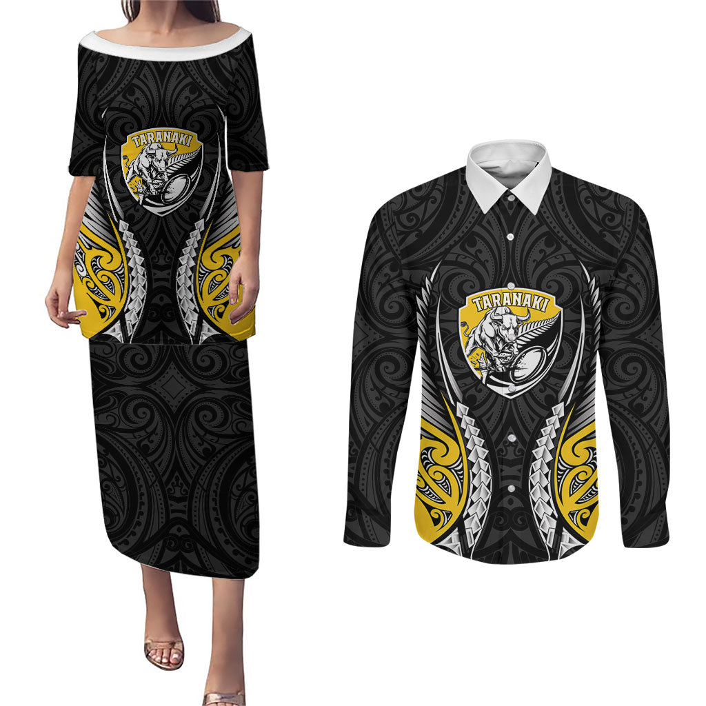 Taranaki 2026 Rugby Custom Couples Matching Puletasi and Long Sleeve Button Shirt NZ Maori Silver Fern