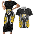Taranaki 2026 Rugby Custom Couples Matching Short Sleeve Bodycon Dress and Hawaiian Shirt NZ Maori Silver Fern