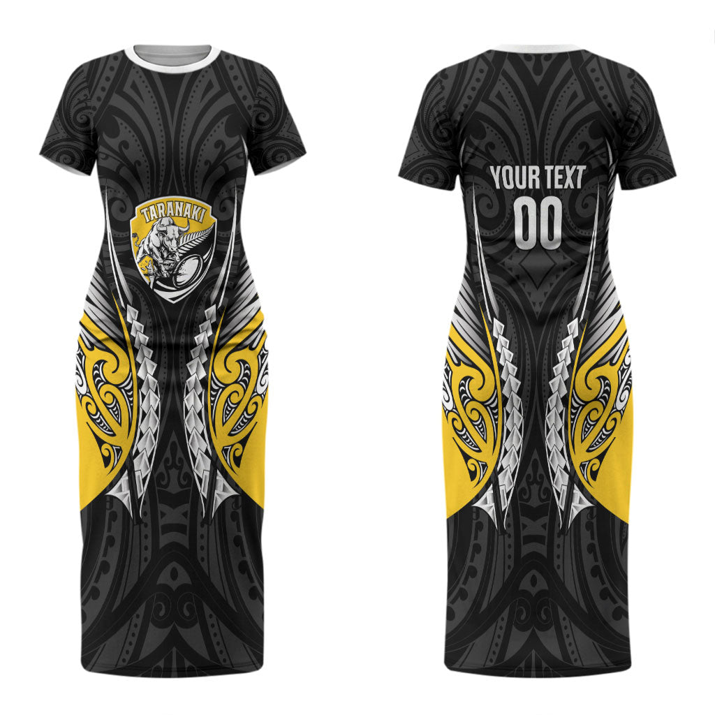 Taranaki 2026 Rugby Custom Couples Matching Short Sleeve Bodycon Dress and Hawaiian Shirt NZ Maori Silver Fern LT14