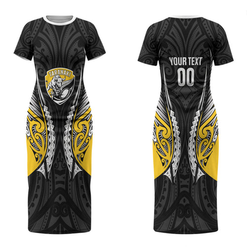 Taranaki 2026 Rugby Custom Couples Matching Short Sleeve Bodycon Dress and Hawaiian Shirt NZ Maori Silver Fern LT14