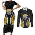 Taranaki 2026 Rugby Custom Couples Matching Short Sleeve Bodycon Dress and Long Sleeve Button Shirt NZ Maori Silver Fern