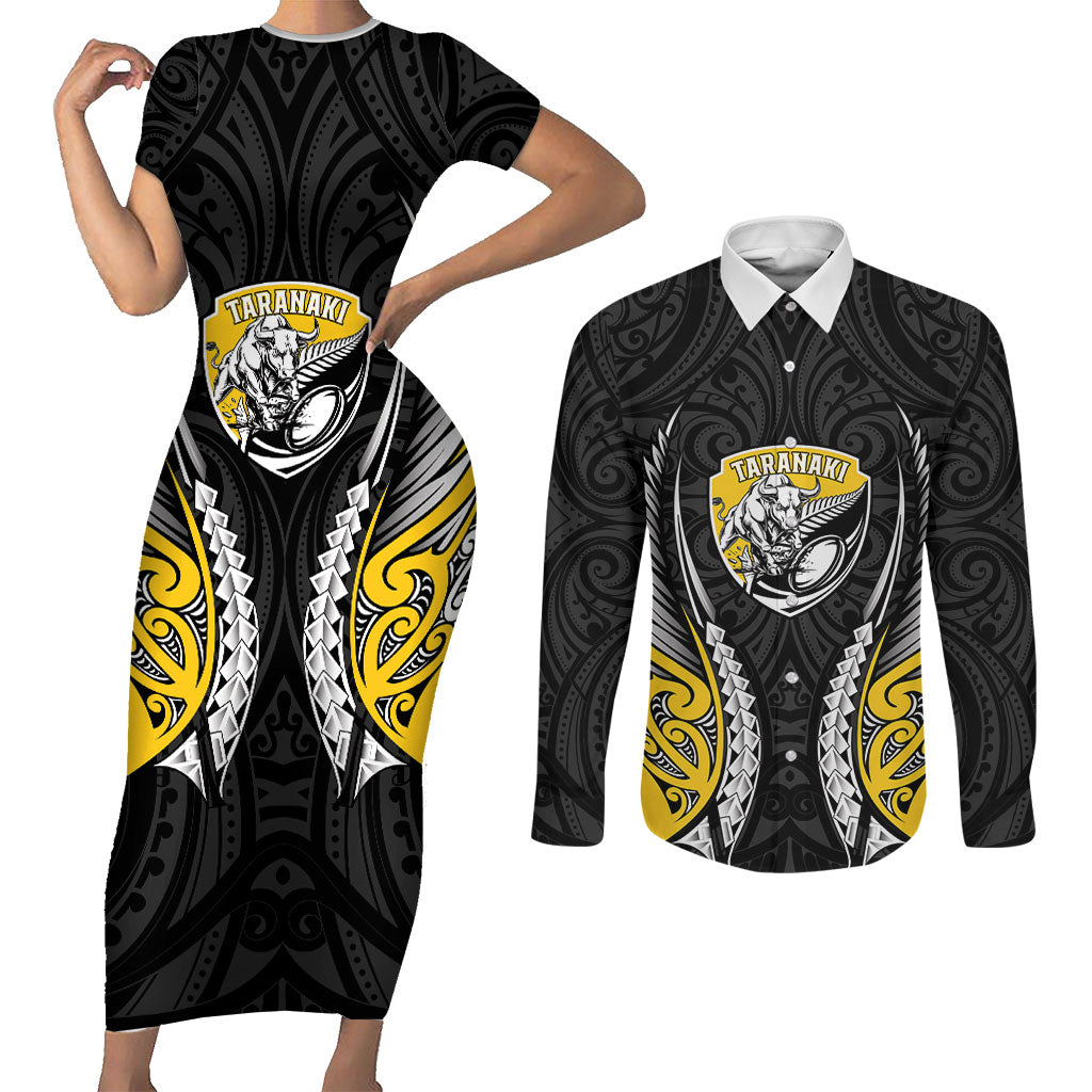 Taranaki 2026 Rugby Custom Couples Matching Short Sleeve Bodycon Dress and Long Sleeve Button Shirt NZ Maori Silver Fern