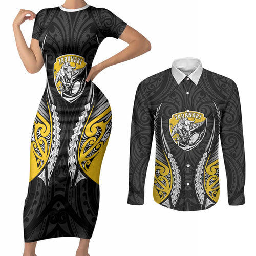Taranaki 2026 Rugby Custom Couples Matching Short Sleeve Bodycon Dress and Long Sleeve Button Shirt NZ Maori Silver Fern