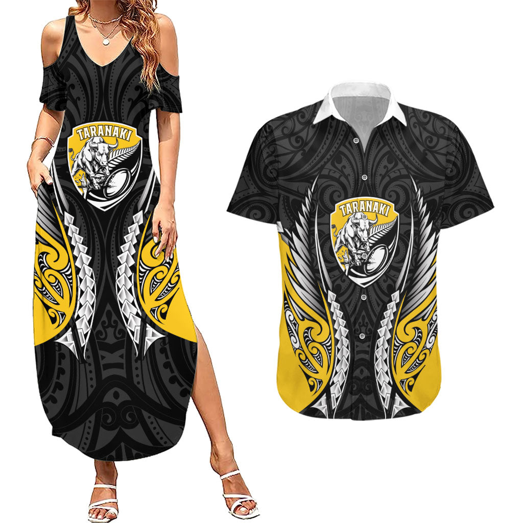 Taranaki 2026 Rugby Custom Couples Matching Summer Maxi Dress and Hawaiian Shirt NZ Maori Silver Fern