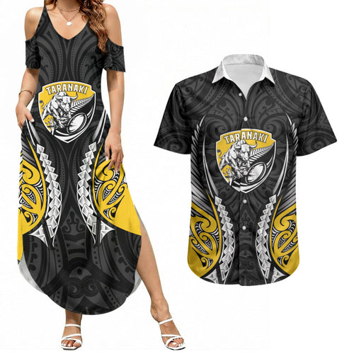 Taranaki 2026 Rugby Custom Couples Matching Summer Maxi Dress and Hawaiian Shirt NZ Maori Silver Fern