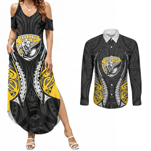 Taranaki 2026 Rugby Custom Couples Matching Summer Maxi Dress and Long Sleeve Button Shirt NZ Maori Silver Fern