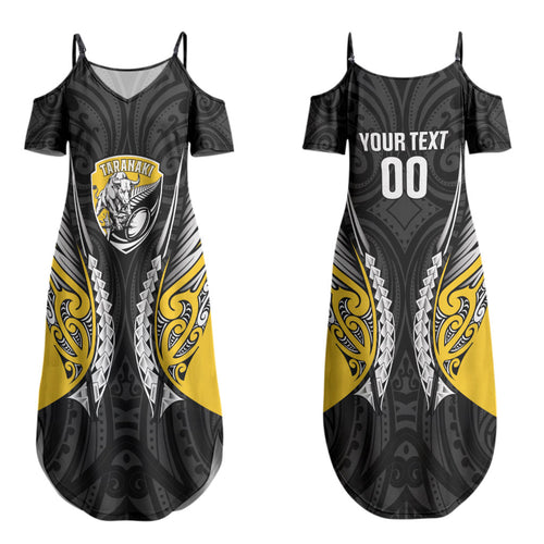 Taranaki 2026 Rugby Custom Couples Matching Summer Maxi Dress and Long Sleeve Button Shirt NZ Maori Silver Fern LT14
