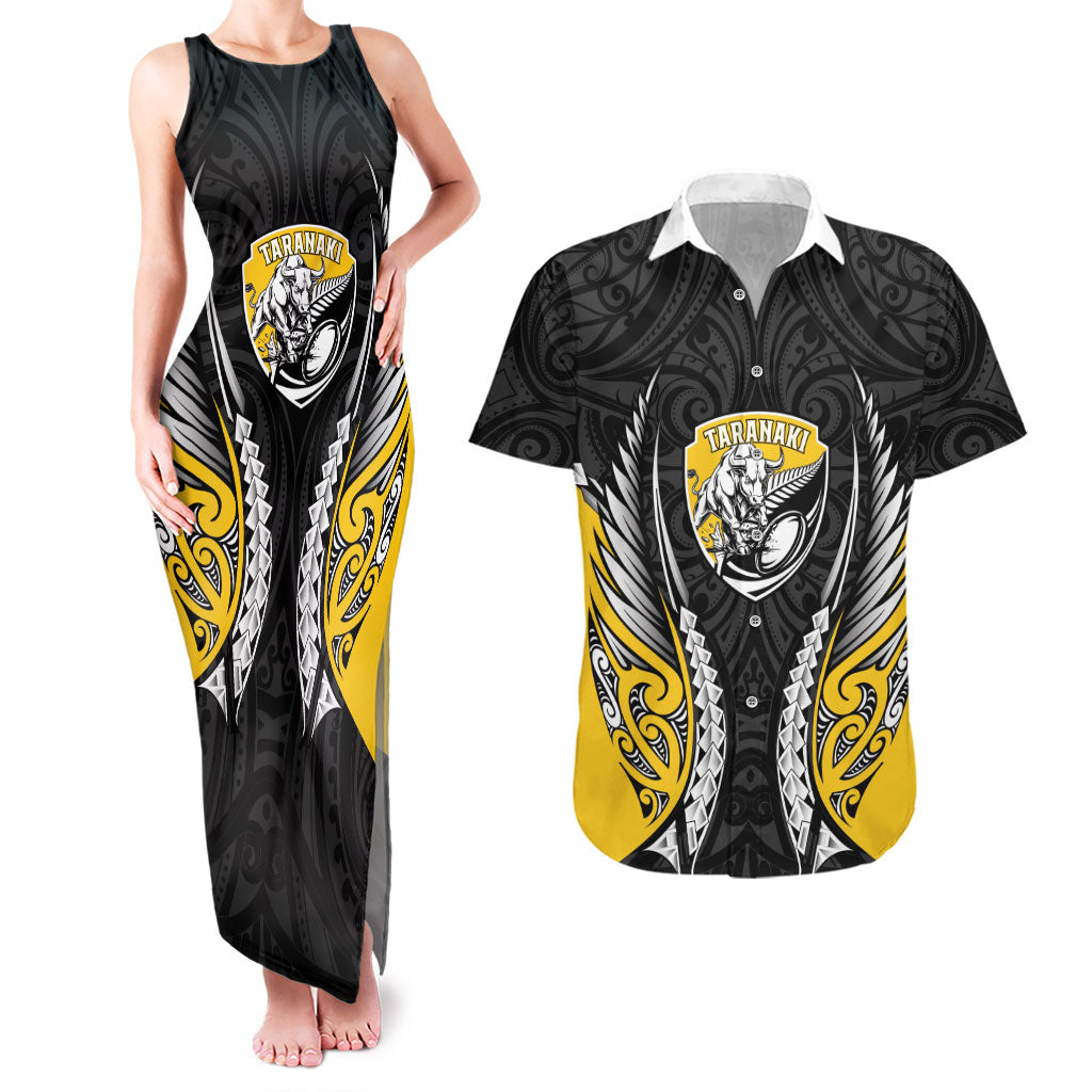 Taranaki 2026 Rugby Custom Couples Matching Tank Maxi Dress and Hawaiian Shirt NZ Maori Silver Fern