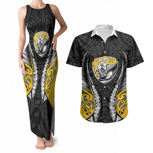 Taranaki 2026 Rugby Custom Couples Matching Tank Maxi Dress and Hawaiian Shirt NZ Maori Silver Fern