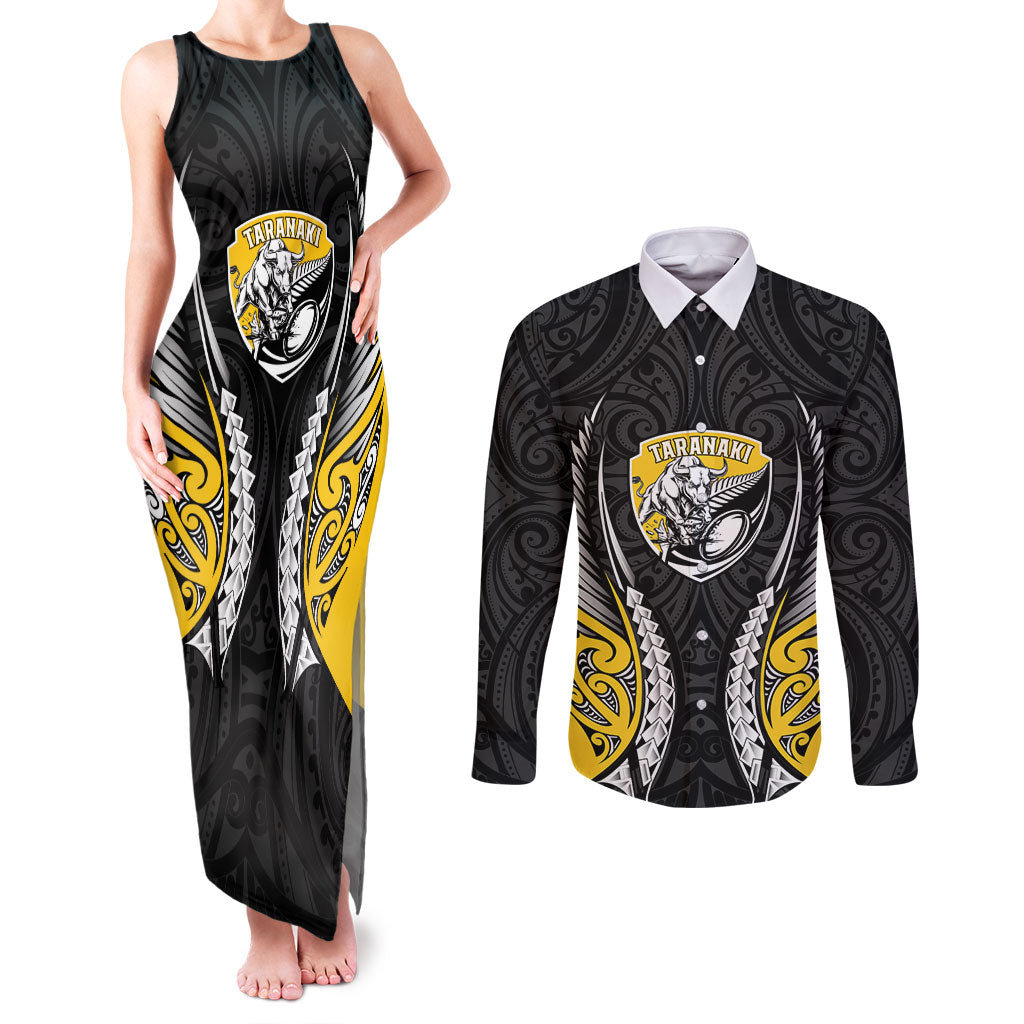 Taranaki 2026 Rugby Custom Couples Matching Tank Maxi Dress and Long Sleeve Button Shirt NZ Maori Silver Fern