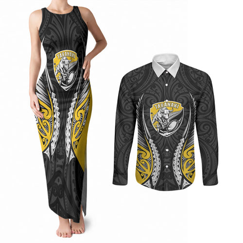 Taranaki 2026 Rugby Custom Couples Matching Tank Maxi Dress and Long Sleeve Button Shirt NZ Maori Silver Fern