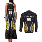 Taranaki 2026 Rugby Custom Couples Matching Tank Maxi Dress and Long Sleeve Button Shirt NZ Maori Silver Fern