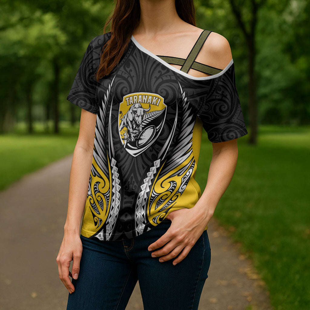 Taranaki 2026 Rugby Custom Cross Shoulder Shirt NZ Maori Silver Fern