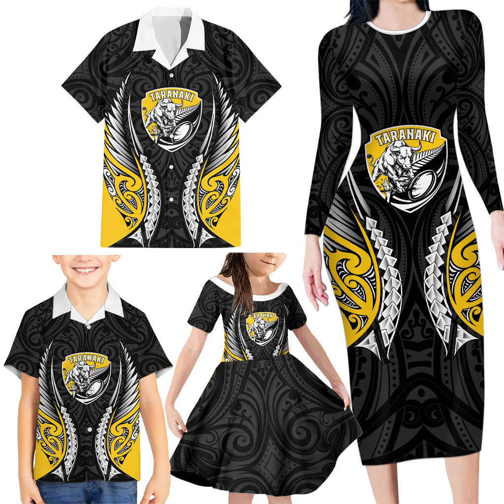 Taranaki 2026 Rugby Custom Family Matching Long Sleeve Bodycon Dress and Hawaiian Shirt NZ Maori Silver Fern