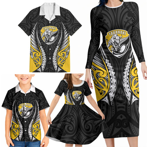 Taranaki 2026 Rugby Custom Family Matching Long Sleeve Bodycon Dress and Hawaiian Shirt NZ Maori Silver Fern