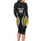 Taranaki 2026 Rugby Custom Family Matching Long Sleeve Bodycon Dress and Hawaiian Shirt NZ Maori Silver Fern