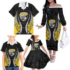 Taranaki 2026 Rugby Custom Family Matching Off The Shoulder Long Sleeve Dress and Hawaiian Shirt NZ Maori Silver Fern