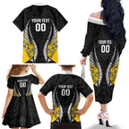 Taranaki 2026 Rugby Custom Family Matching Off The Shoulder Long Sleeve Dress and Hawaiian Shirt NZ Maori Silver Fern