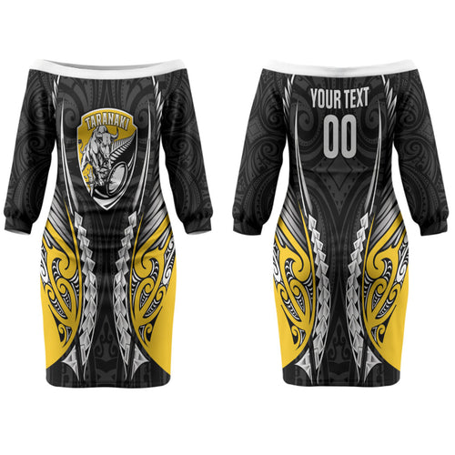 Taranaki 2026 Rugby Custom Family Matching Off The Shoulder Long Sleeve Dress and Hawaiian Shirt NZ Maori Silver Fern