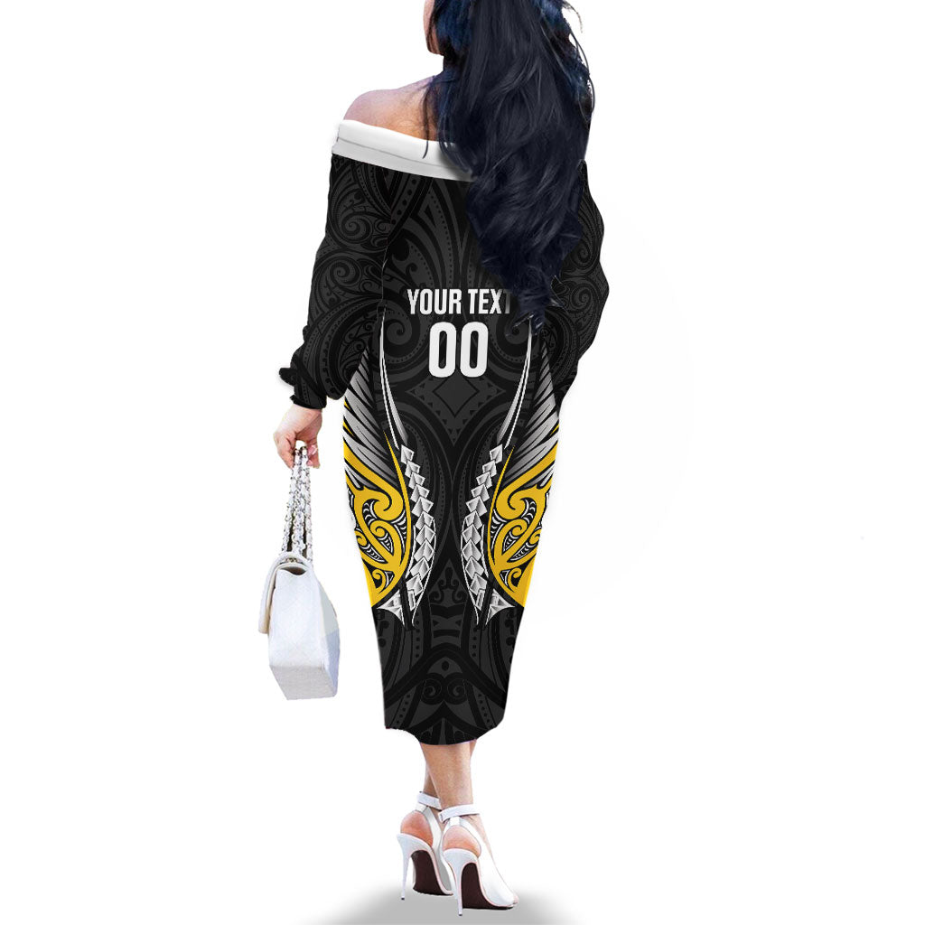 Taranaki 2026 Rugby Custom Family Matching Off The Shoulder Long Sleeve Dress and Hawaiian Shirt NZ Maori Silver Fern