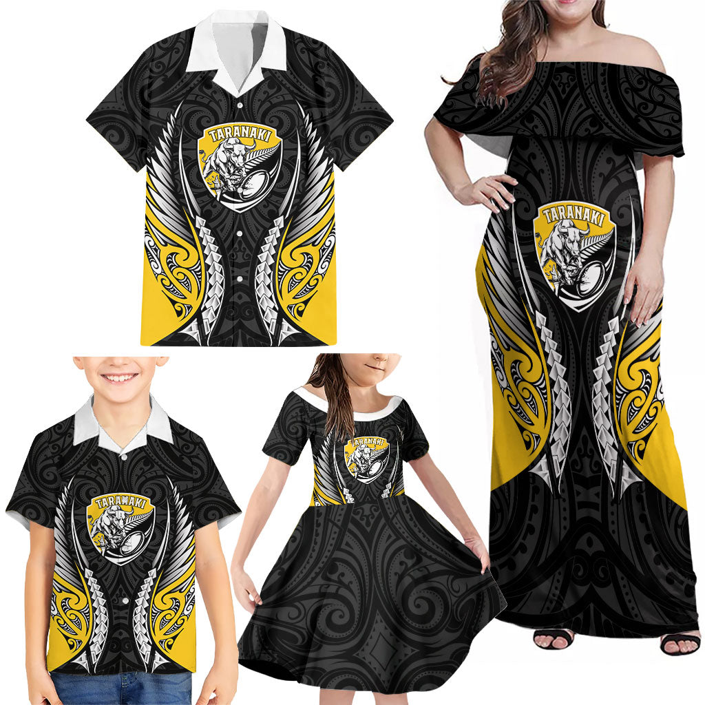 Taranaki 2026 Rugby Custom Family Matching Off Shoulder Maxi Dress and Hawaiian Shirt NZ Maori Silver Fern