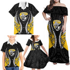 Taranaki 2026 Rugby Custom Family Matching Off Shoulder Maxi Dress and Hawaiian Shirt NZ Maori Silver Fern